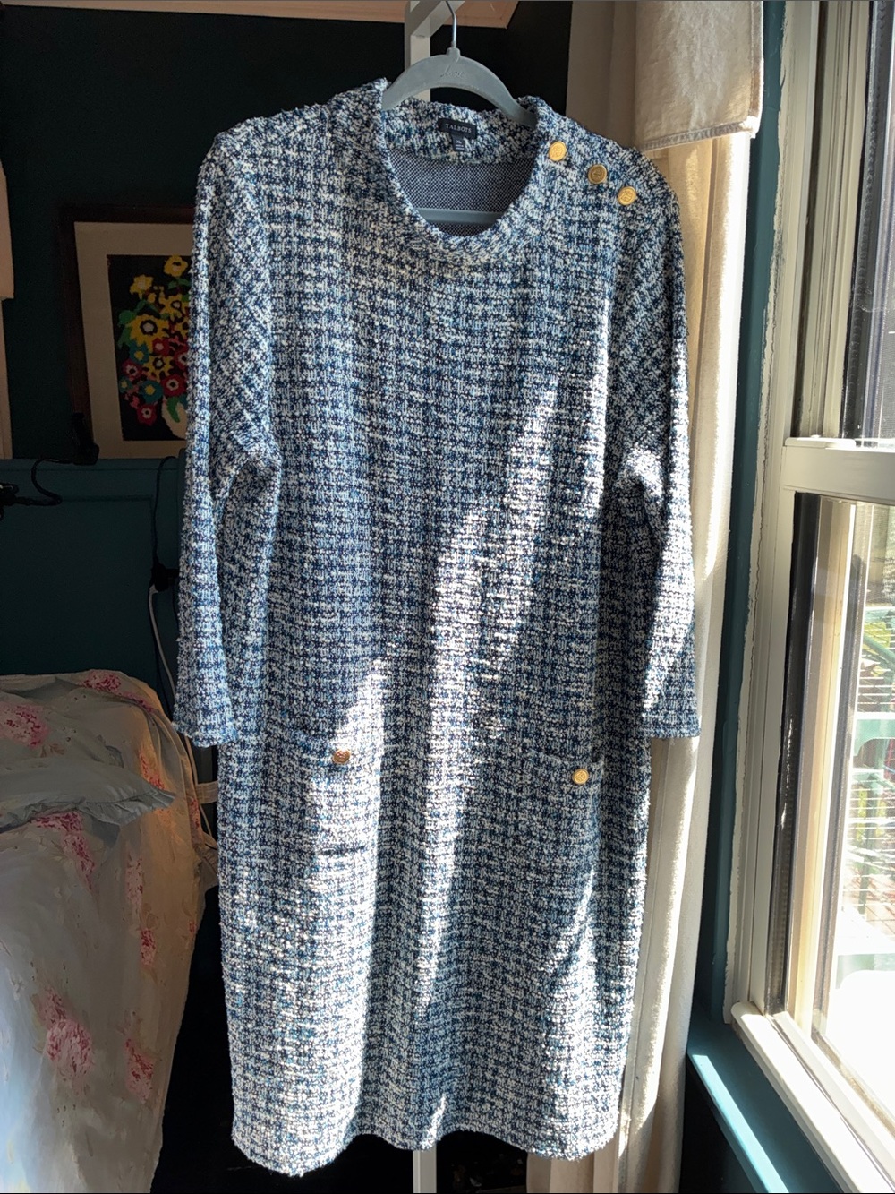 Talbots Tweed Shift Dress Gold Button Details on Collar and Pockets SZ XL (616) - Picture 6 of 13